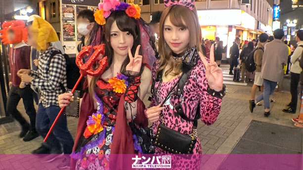 渋谷ハロウィン当日！仮装ナンパ師突入！ピンク女豹の巨乳ギャル＆小悪魔セクシーな美女2人組にワンチャン狙いでグイグイ声掛けー！ホテルで4P乱痴気騒ぎ！！